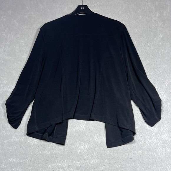 Chicos Cardigan Womens Sz 3 Large Black Roll Tab Long Sleeve Drape Open Front - Picture 9 of 13